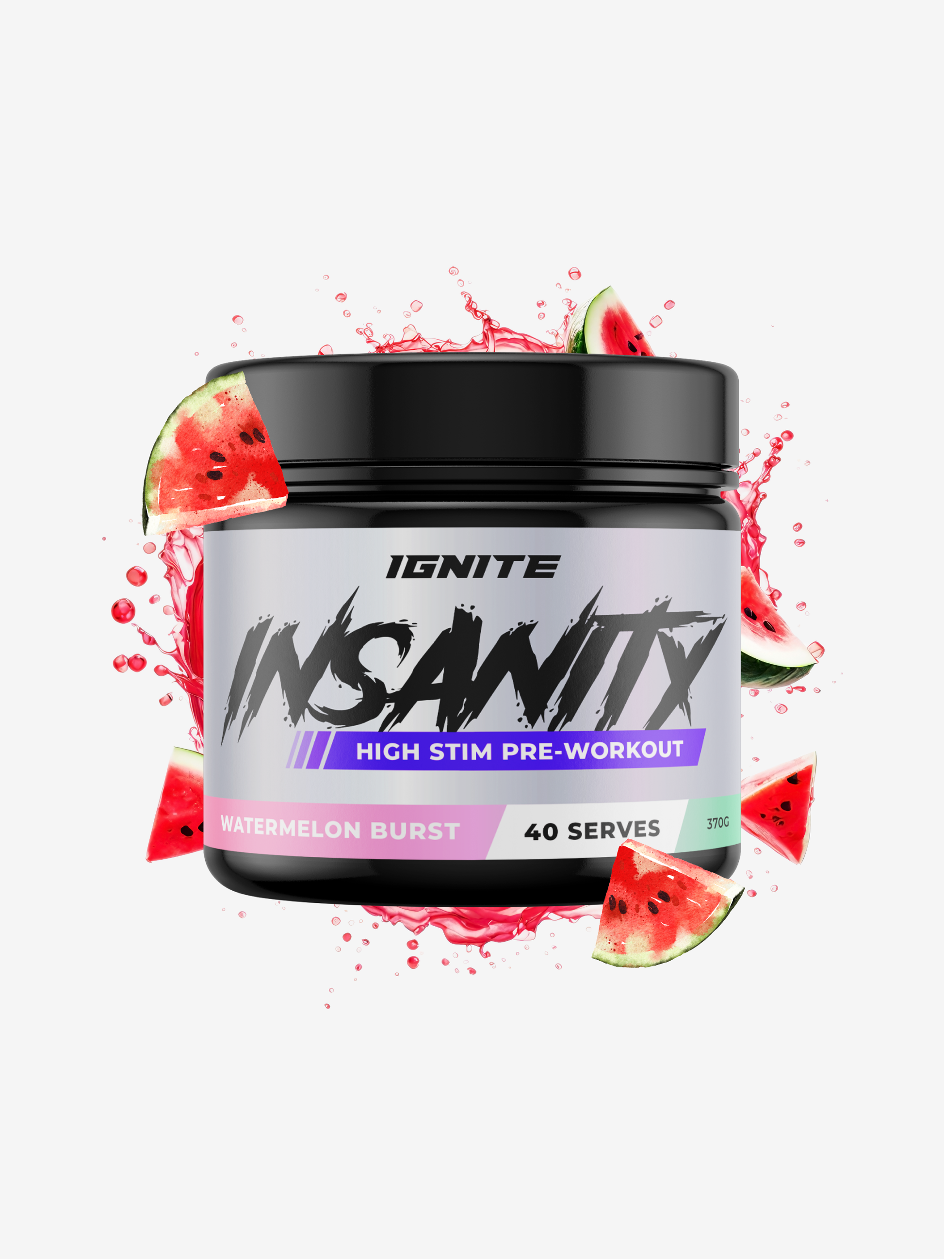 IGNITE INSANITY Watermelon Burst High Stim Pre Workout Dietary Supplement