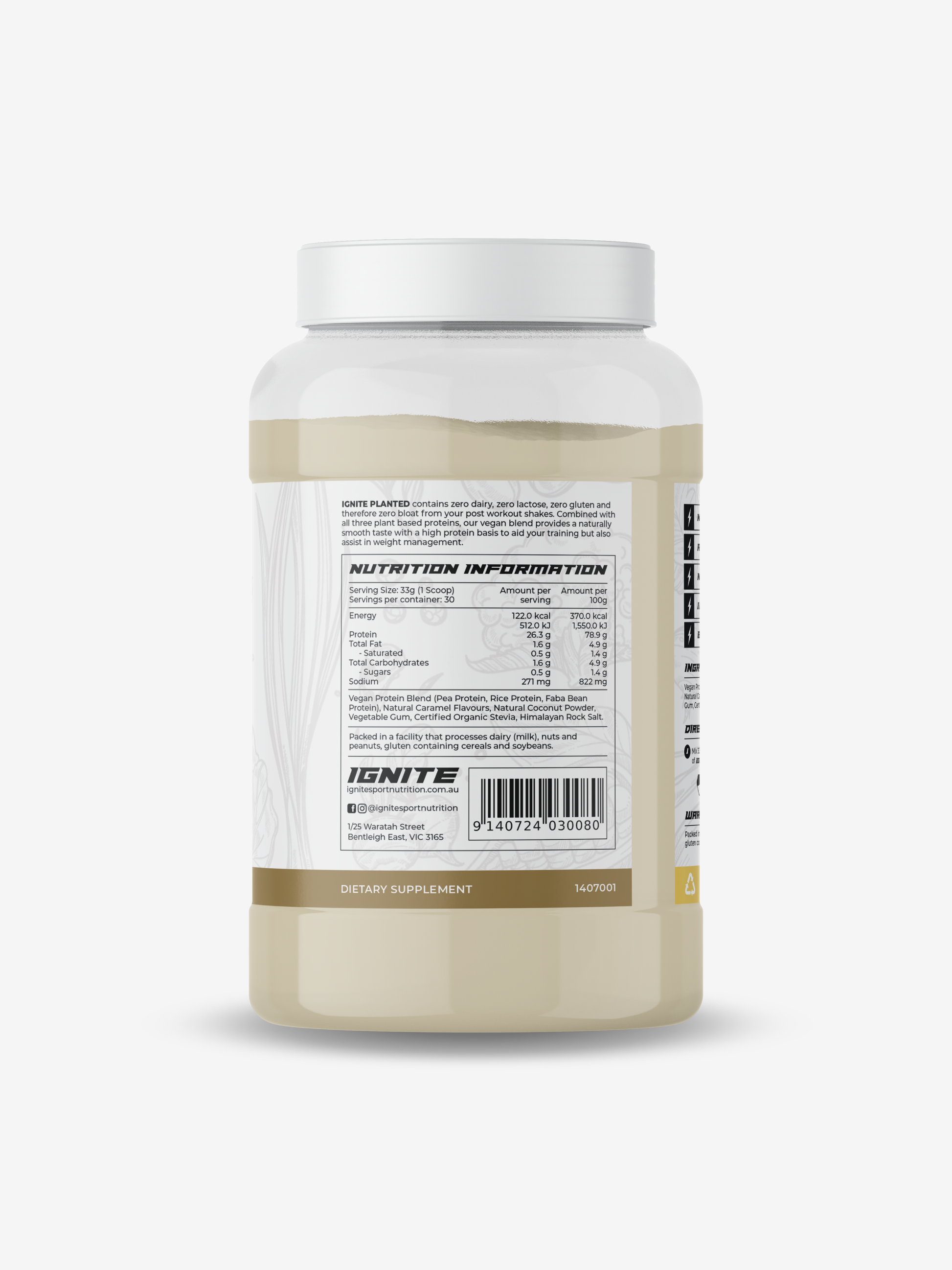 IGNITE PLANTED Salted Caramel Plant Based Vegan Protein Powder Dietary Supplement